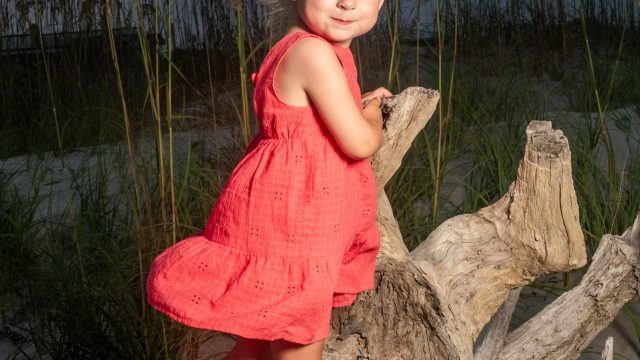 Little Girl on Driftwood Tybee Island Photography